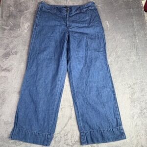 Talbots New England Chino Women 14 Blue Wide Leg Cotton Hemp Blend Pants